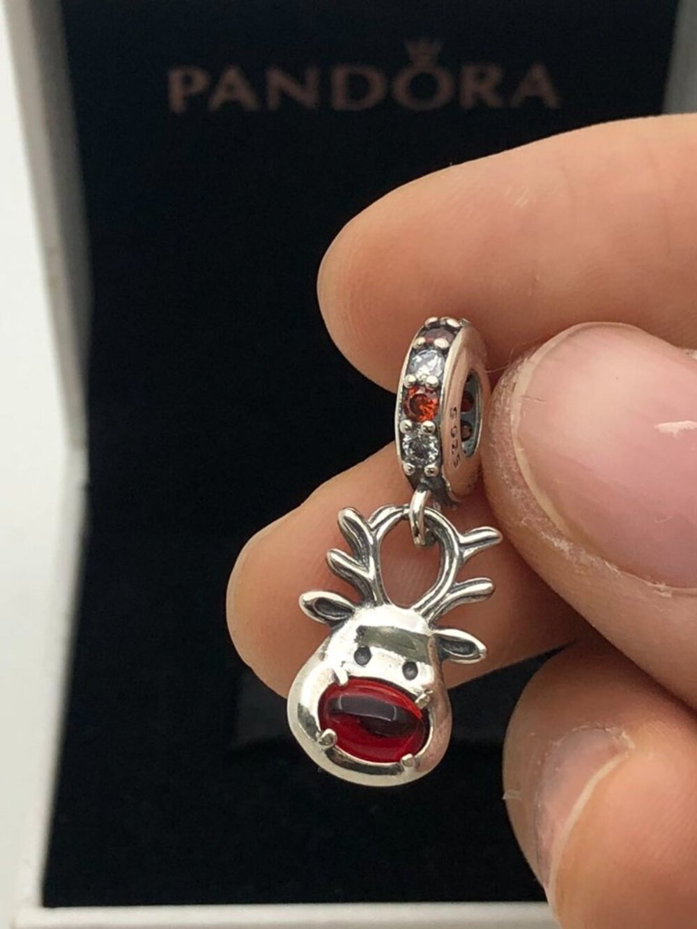 ✨🔥Pandora Red Nose Reindeer Murano Dangle Charm "Let your light shine" Pendant